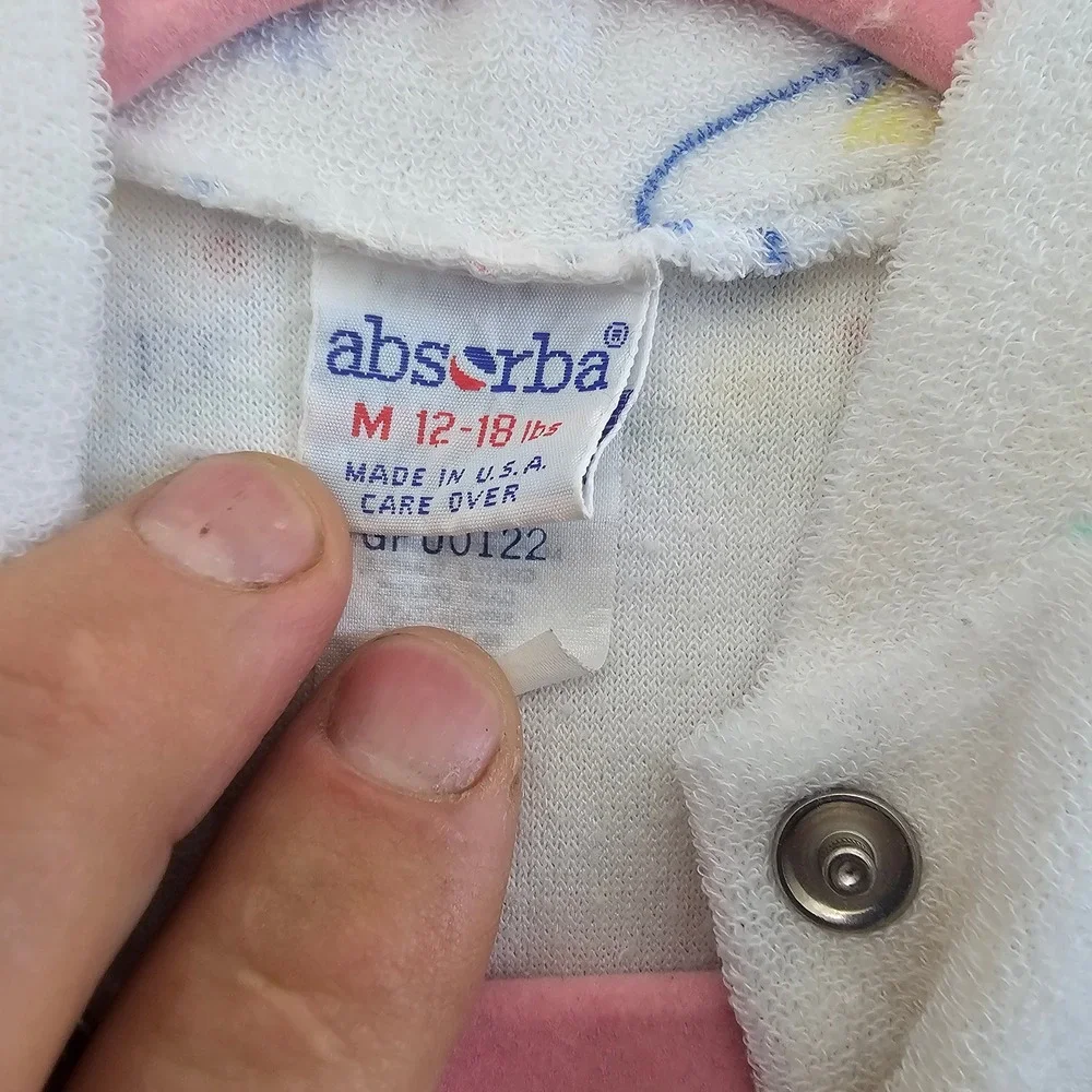 Vintage Absorba Baby Footed Sleeper White Terry Cloth Bunny Duckling USA‎ Made M